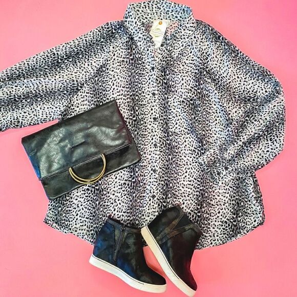 Plus Size Black and Gray Leopard Print Blouse - Picture 5 of 6